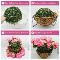 Set di fiori di geranio artificiali Garvee, 12 pezzi, resistenti alle intemperie, rosa, da appendere, per giardino e patio, cestino marrone