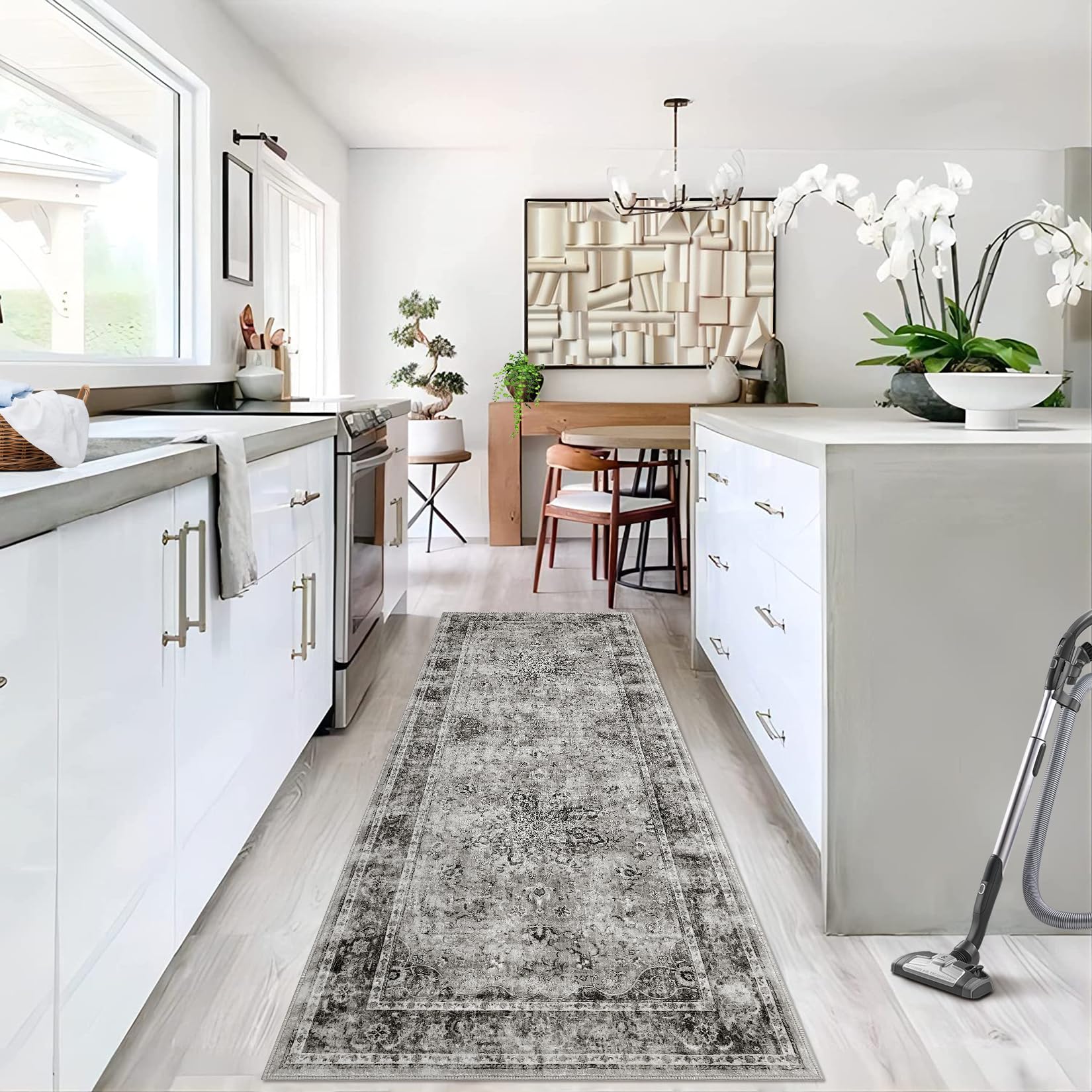 Tappeto vintage lavabile Garvee 80x150cm antiscivolo morbido per soggiorno camera da letto cucina grigio retrò