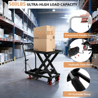 Tavolo elevatore Garvee da 28,4 pollici – Regolazione manuale dell'altezza, capacità di carico di 500 libbre, dimensioni 28" x 18", nero e giallo per officine e magazzini.