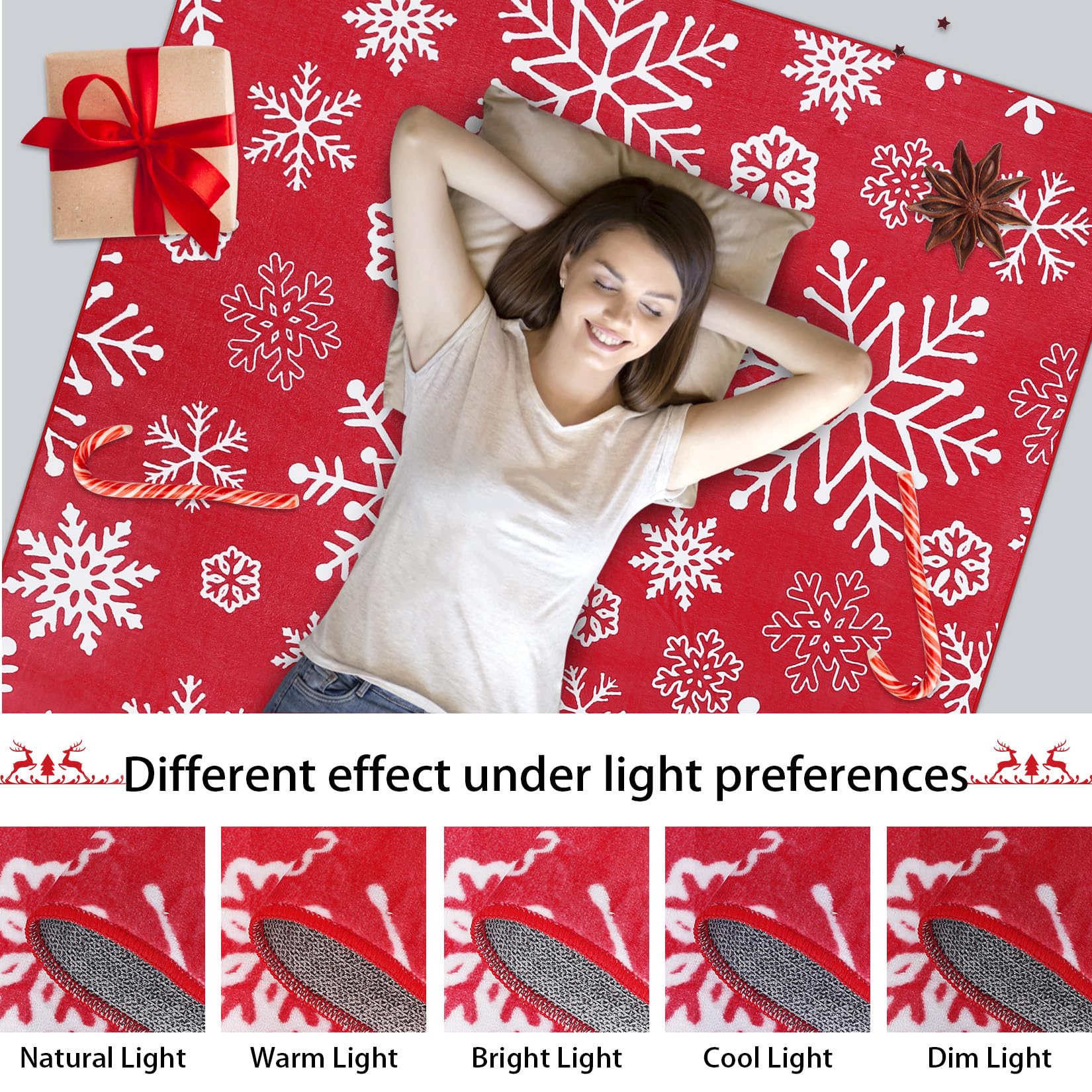 Tappeto natalizio Garvee grande 160x230 cm antiscivolo ultra morbido lavabile in lavatrice motivo fiocco di neve boho per soggiorno camera da letto