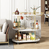 Carrello bar Garvee Gold con 4 ripiani, portabottiglie, portabicchieri, struttura in metallo, MDF effetto marmo, ruote con freni, mobile per cucina e soggiorno, oro, altezza 37 pollici