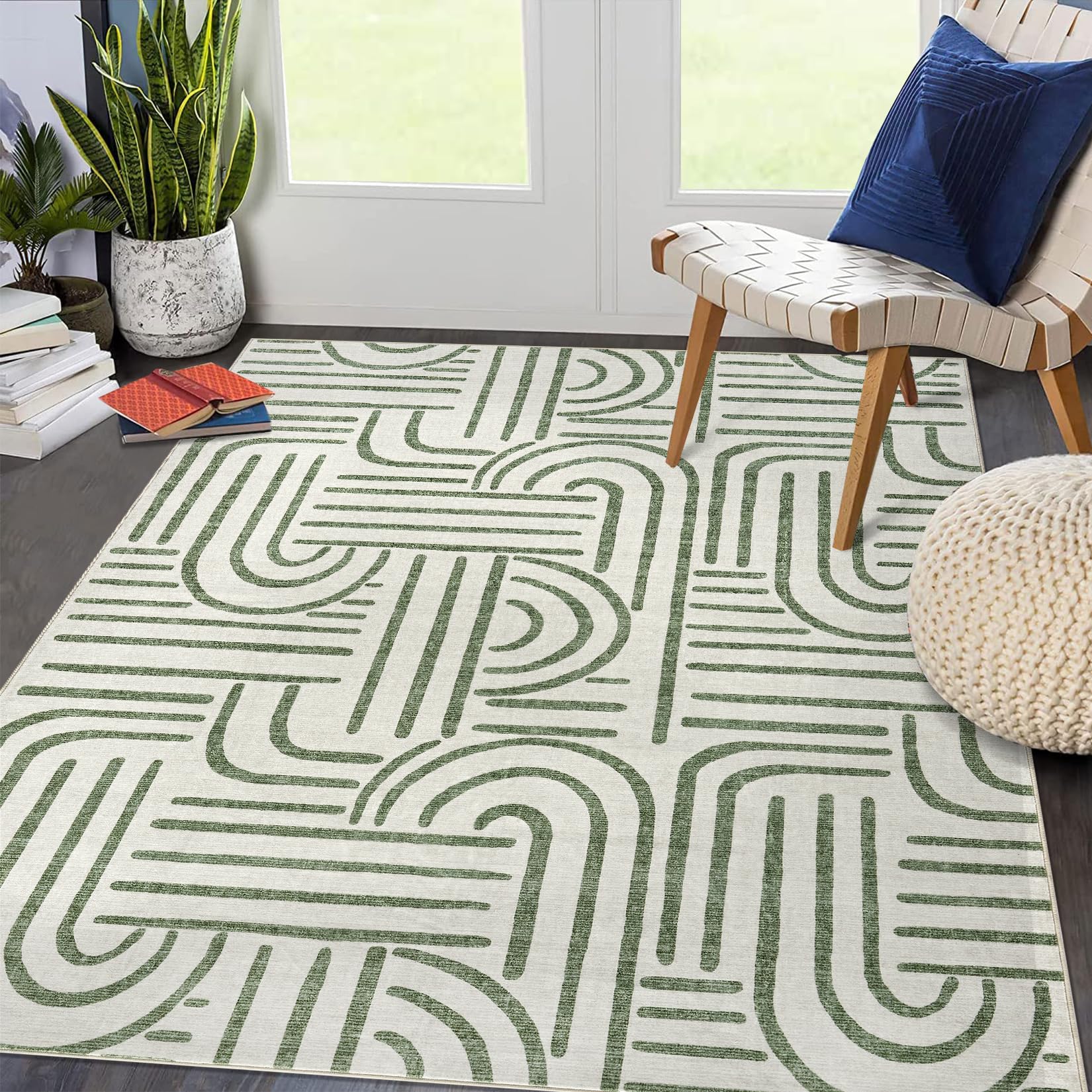 Tappeto Garvee lavabile a pelo corto 160 x 230 cm verde chiaro antiscivolo per soggiorno camera da letto