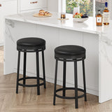 Set di 2 sgabelli da bar girevoli Garvee da 24'', in similpelle, struttura in metallo, poggiapiedi, nero, moderno, isola da cucina - Nero