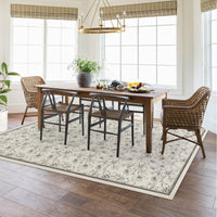 Tappeto per soggiorno Garvee 160x230cm, lavabile, a pelo corto, antiscivolo, vintage, floreale, beige, per cucina, cameretta, corridoio, sala da pranzo
