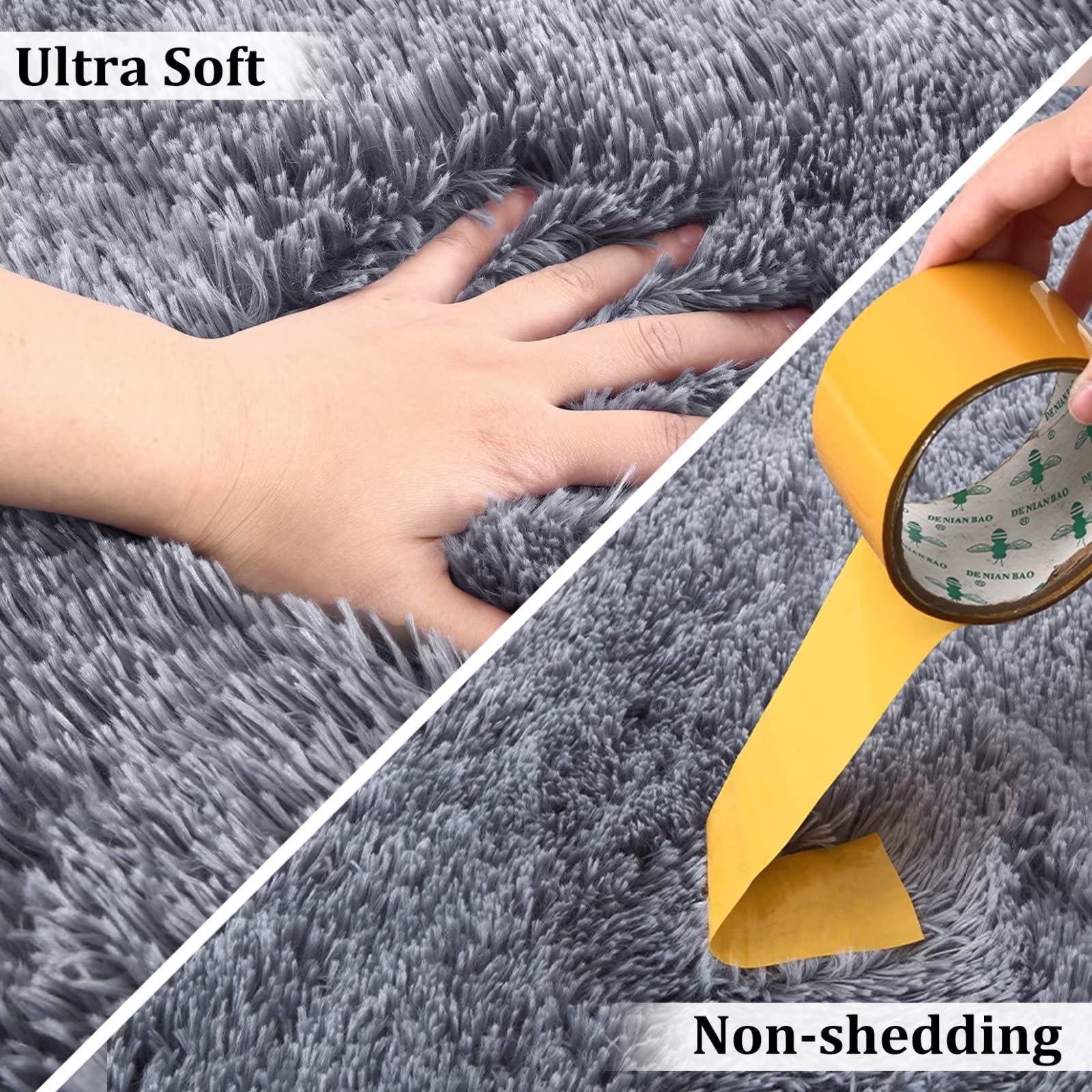 Tappeto rotondo Garvee Fluffy da 2'7,5" per la cameretta dei bambini, morbido pelo lungo da 1,5" in velluto antiscivolo grigio