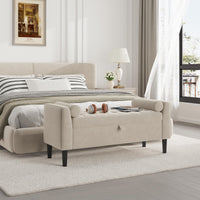 Panca contenitore Garvee da 46,5" con rivestimento in velluto, spazio di archiviazione e gambe in legno per corridoio e camera da letto, beige, imbottita, cerniere di sicurezza