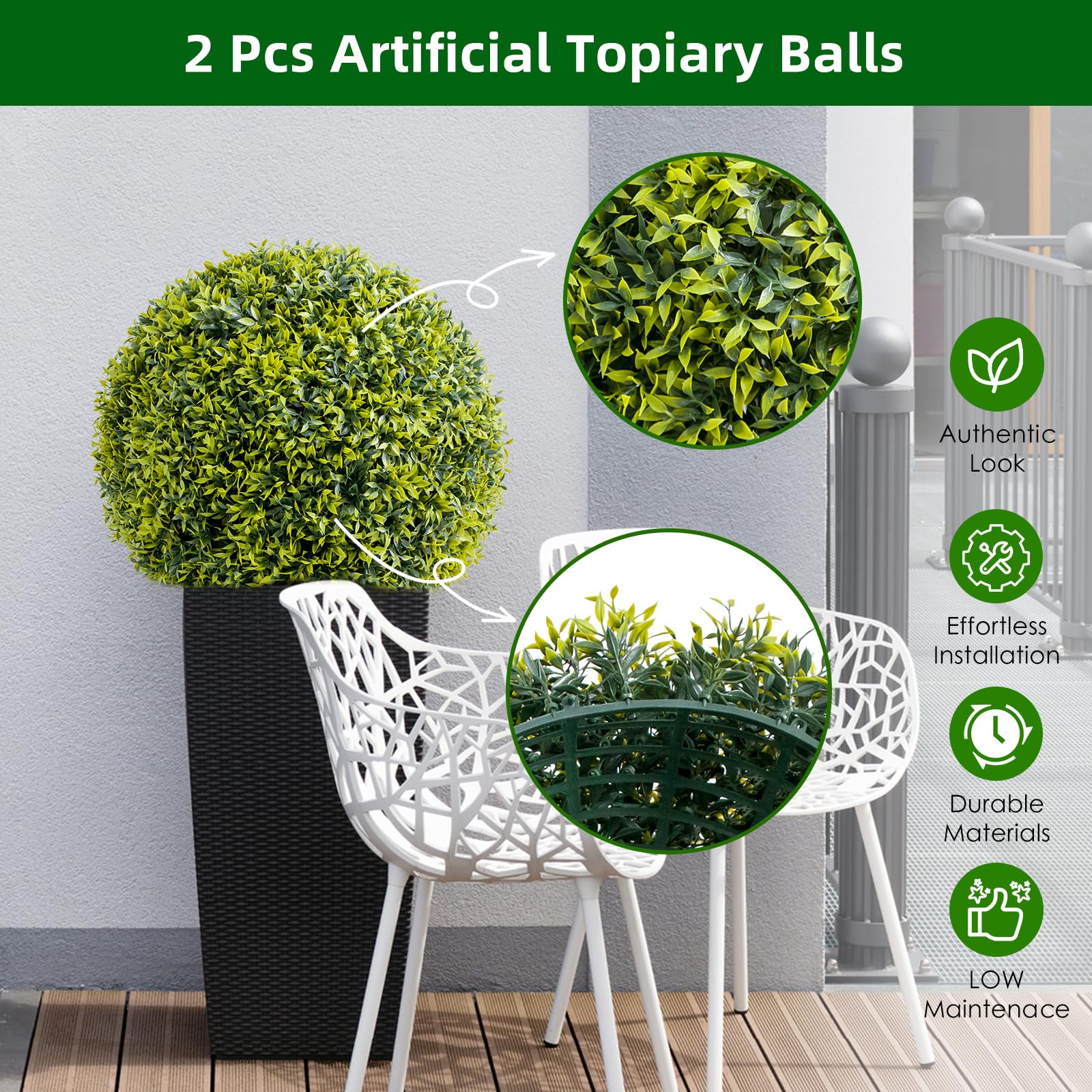 Garvee, set di 4 palline di bosso artificiale da 11,8 pollici, resistenti ai raggi UV, uso manuale, materiale PE, per giardino e ufficio, verde, con tutti i