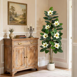 Garvee Albero Finto Ficus Lyrata 152 cm Con Foglie Lussureggianti E Fiori Magnolia In Vaso Bianco Per Decorazione Casa Ufficio - White