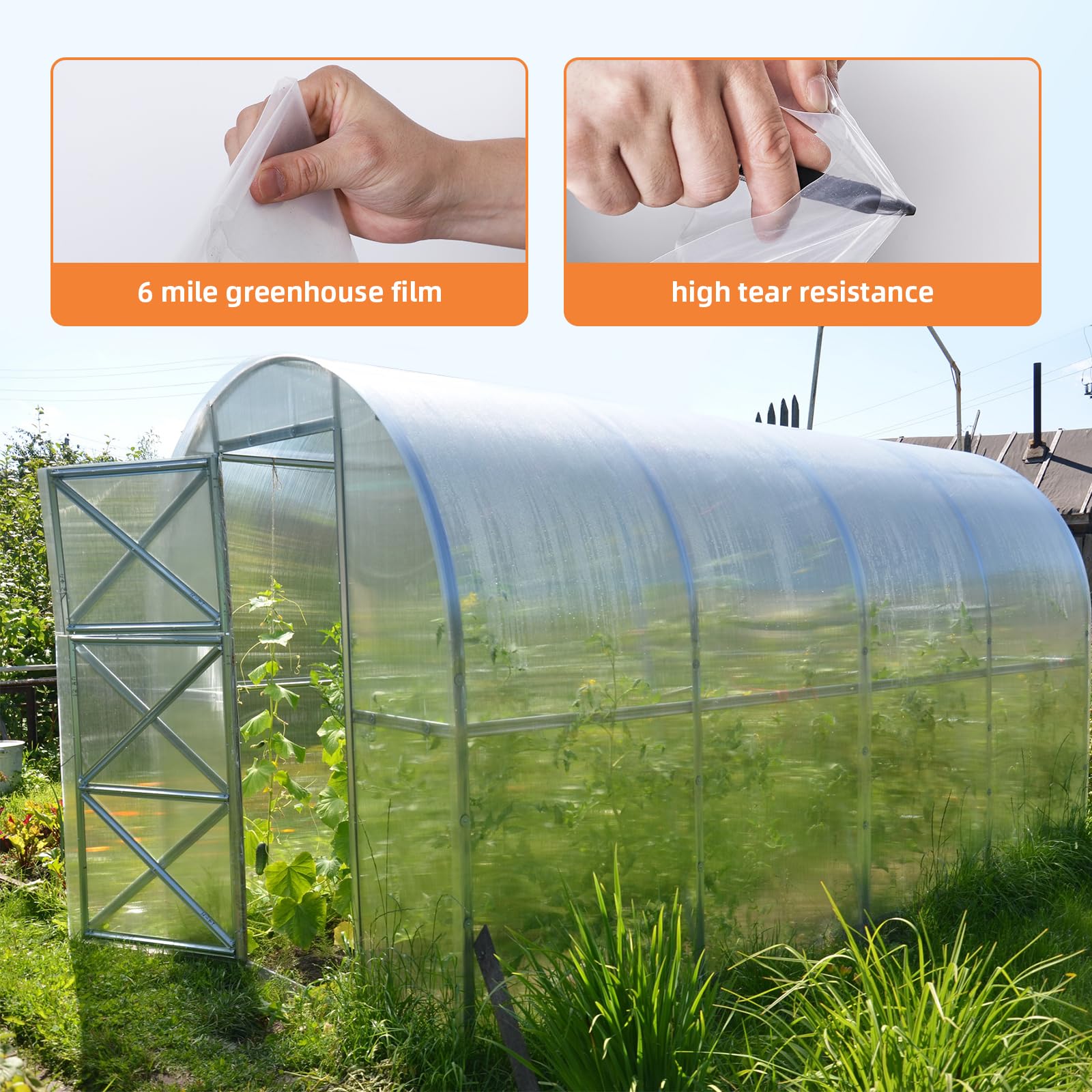 Garvee Lámina Transparente Polietileno Invernadero 6 Mil Extra Gruesa Resistente UV Anti-Goteo Jardín Granja 4,87x7,62 m