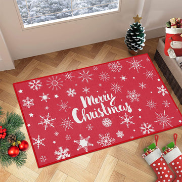 Garvee Alfombrilla Navideña Antideslizante Con Copos De Nieve, Resistente Imitación Cáñamo, 50x80 cm, Rojo, Para Interiores Y Exteriores