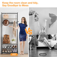 Panca multifunzionale per corridoio Garvee 4 in 1 – Con 5 ganci, scarpiera e struttura in metallo effetto legno per corridoio e soggiorno