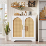 Garvee Credenza Buffet Sideboard con 2 Porte in Rattan, Multiuso per Soggiorno e Cucina, 80 cm H, Bianco