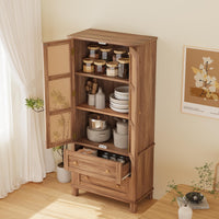 Garvee Armadio Dispensa Cucina Rattan 2 Porte 2 Ripiani Regolabili Legno Massello 64" Noce Rustico