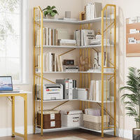Mensola angolare Garvee da 72" a forma di L, libreria industriale in metallo e MDF, soggiorno, camera da letto, nero