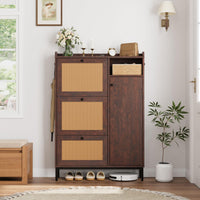 Scarpiera Garvee in rattan con 3 cassetti a scomparsa, ripiani regolabili, MDF, gambe in metallo, per corridoio e ingresso, grande, colore naturale