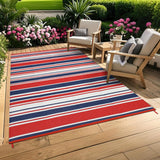 Garvee Tappeto Esterno Impermeabile 9x12 Reversibile in Paglia Plastica Rosso per Giardino Patio Balcone - Red/Dark Blue/White