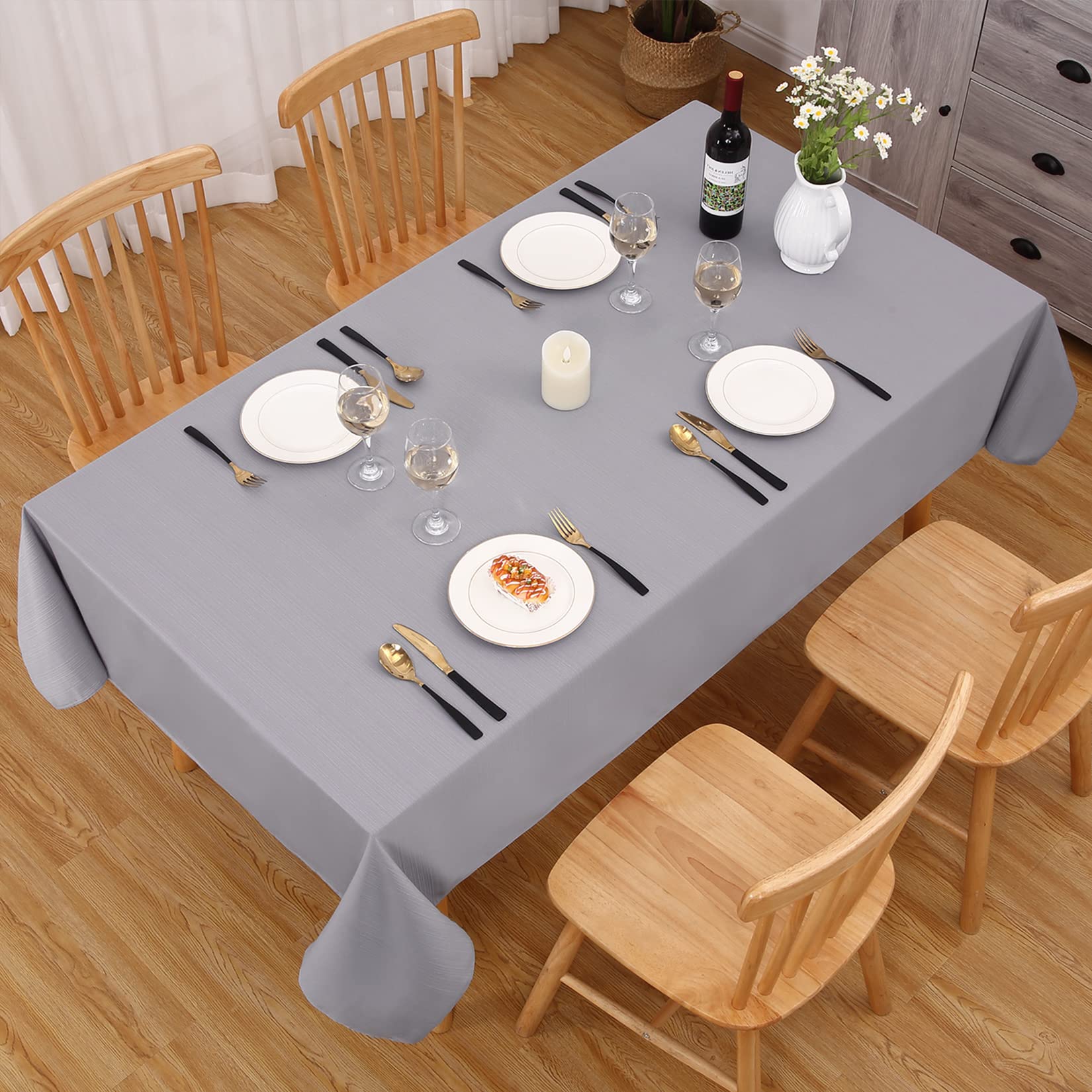 Garvee Tischdecke Grau 140x140cm Jacquard-Streifenmuster Wasserabweisend & Abwischbar Quadratisch Esszimmer & Garten