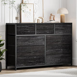 Garvee Kommode Con 10 Cassetti In Tessuto E Acciaio Per Camera Da Letto E Corridoio, Piano In Legno, Maniglie Facili Da Tirare, Vari Colori - Black