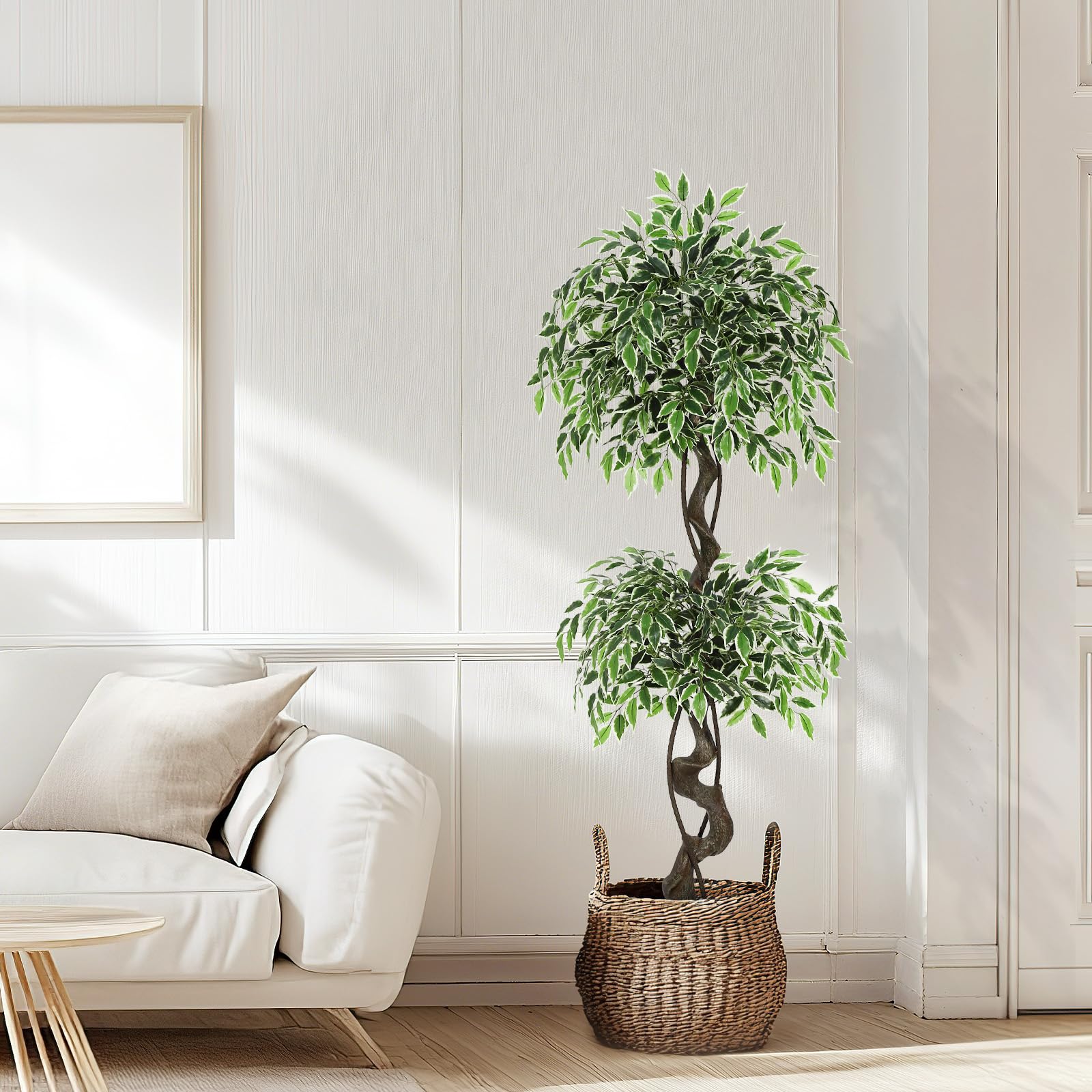 Albero di ficus artificiale Garvee da 5 piedi con oltre 1100 foglie di seta, vaso in ceramica RESISTANT, muschio e ciottoli per ufficio e soggiorno, verde realistico