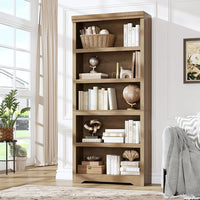 Garvee Libreria Rustica Alta 190,5 cm con 2-6 Ripiani Regolabili, Struttura MDF Robusta, Design Elegante, Anti-Ribaltamento, per Soggiorno e Studio, Neutra