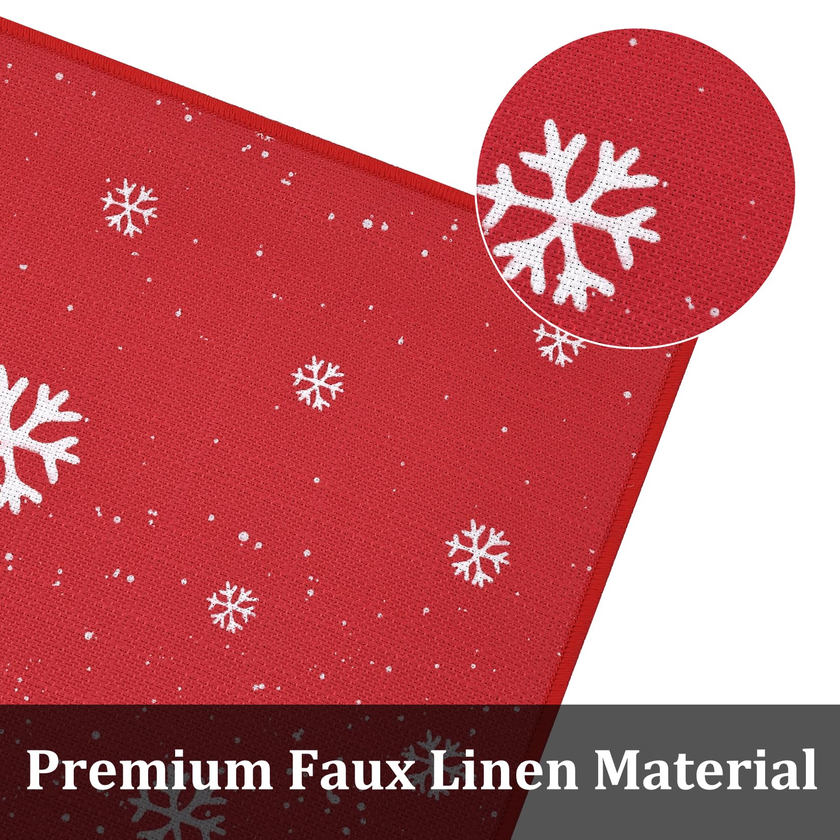 Garvee Küchenläufer 2er Set Rutschfest Waschbar Schneeflocken Leinenoptik Rot 40x60cm 40x120cm Festliche Weihnachtsdeko