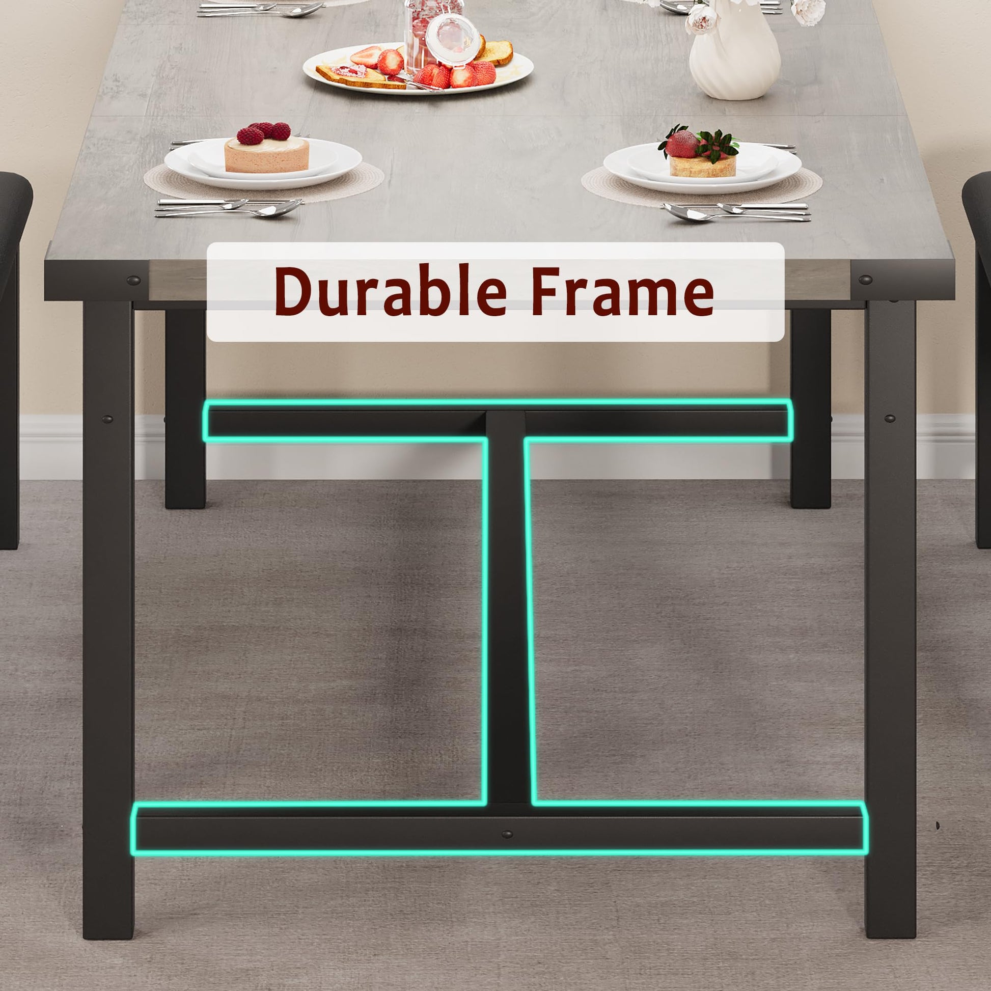 Tavolo da pranzo estensibile Garvee da 63" per 4-8 persone, grigio retrò, 3 pezzi, MDF e metallo, salvaspazio per appartamenti