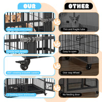 Garvee Heavy Duty Dog Crate da 42 pollici con doppia porta, ruote girevoli a 360°, struttura in metallo, vassoio rimovibile, divisorio, uso interno per cani di piccola e grande taglia, nero