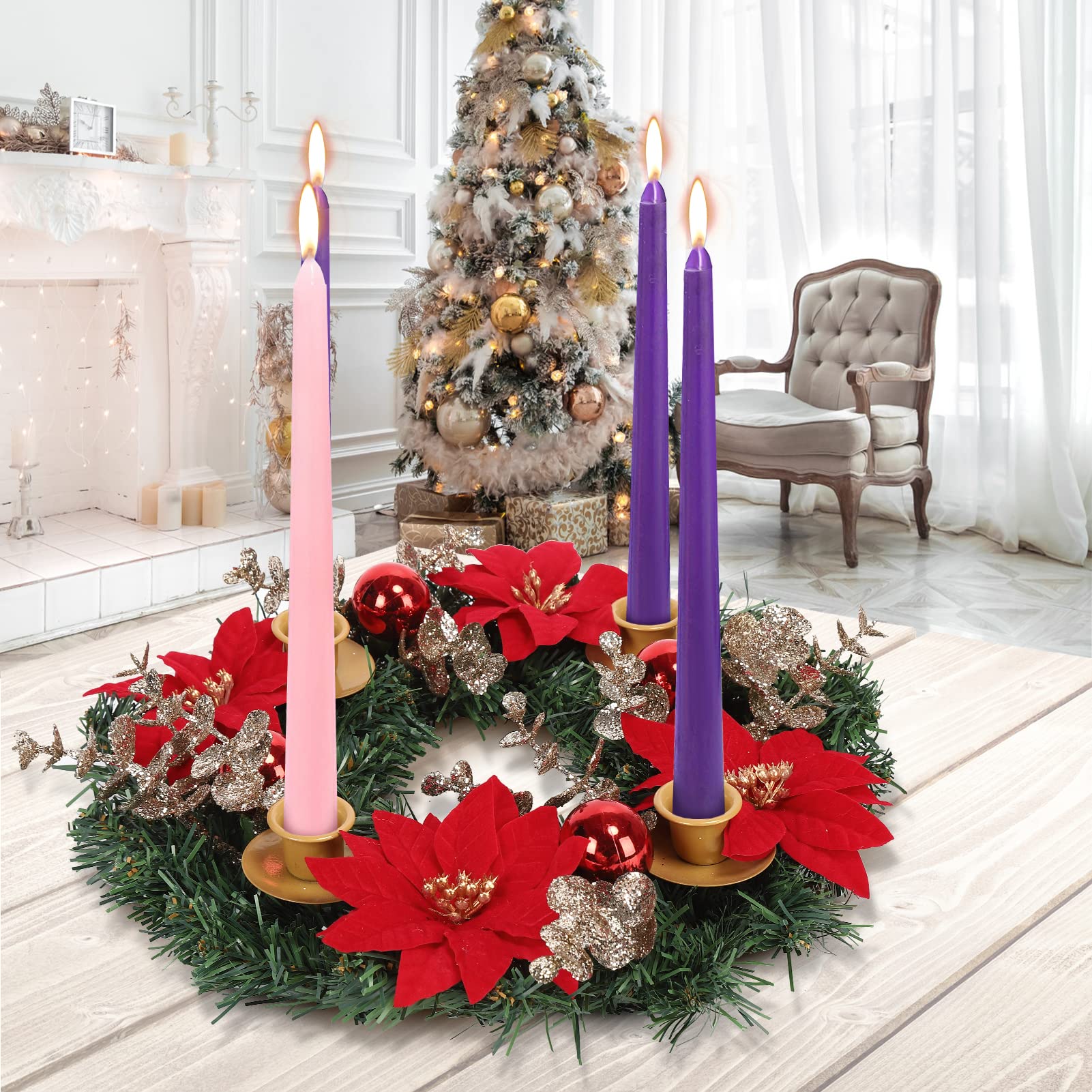 Ghirlanda natalizia Garvee da 13 pollici con portacandele per la decorazione esterna di porte e finestre, rossa