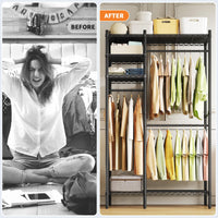 Appendiabiti in metallo Garvee con 4 ripiani, 3 barre regolabili in altezza, verniciato a polvere nero, per camera da letto e negozio