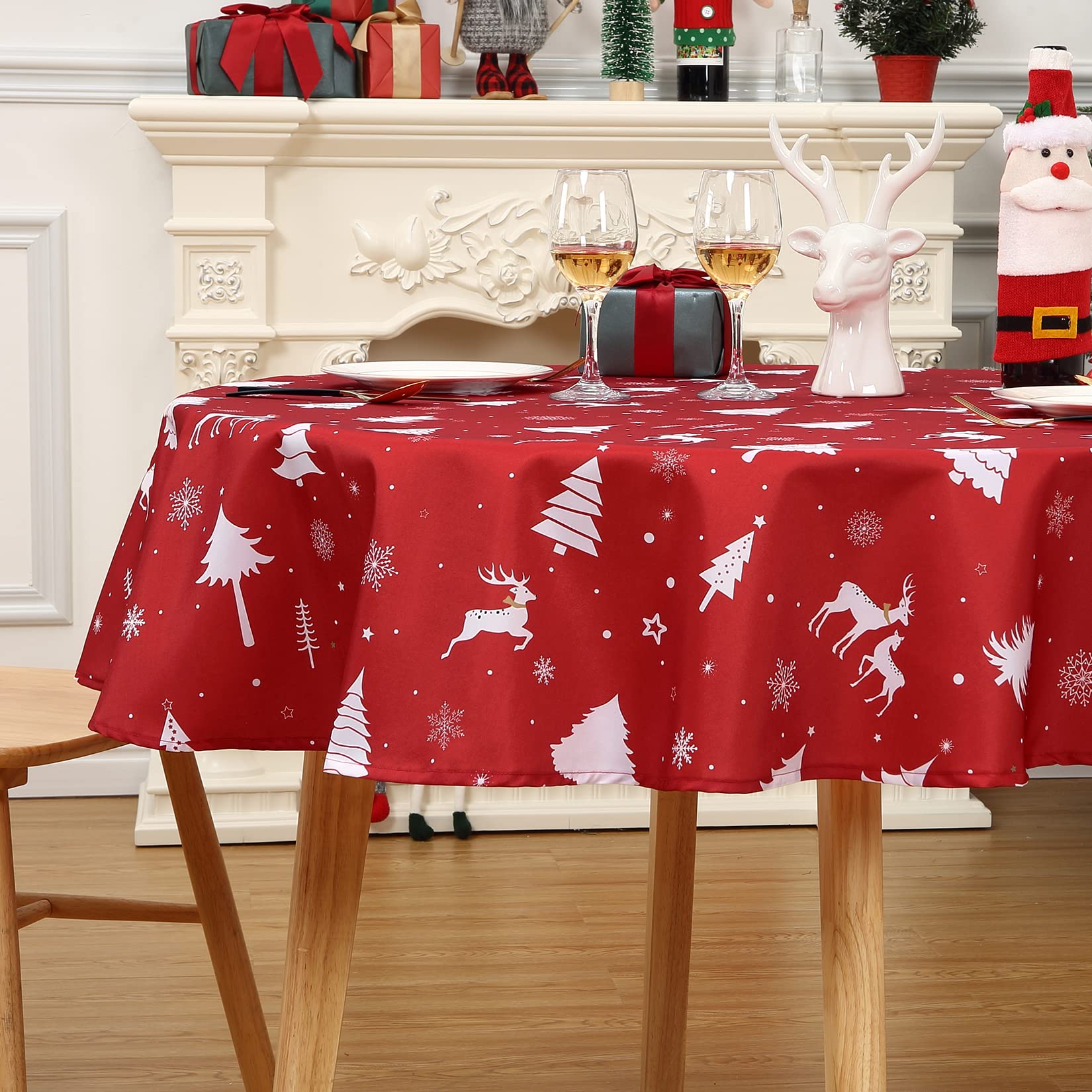 Tovaglia natalizia rotonda Garvee impermeabile lavabile decorativa 152 cm bianca per cucina e feste