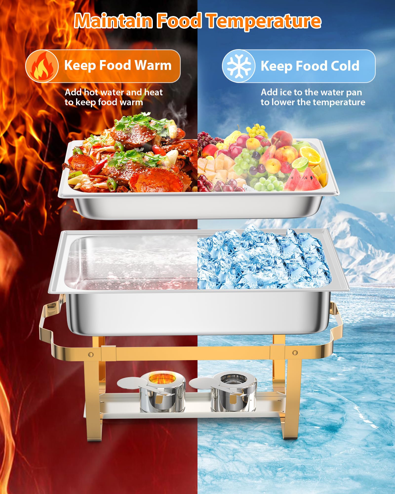 Garvee set da 6 piatti rettangolari da 8 litri per scaldare il buffet, in acciaio inox, oro, per feste e banchetti