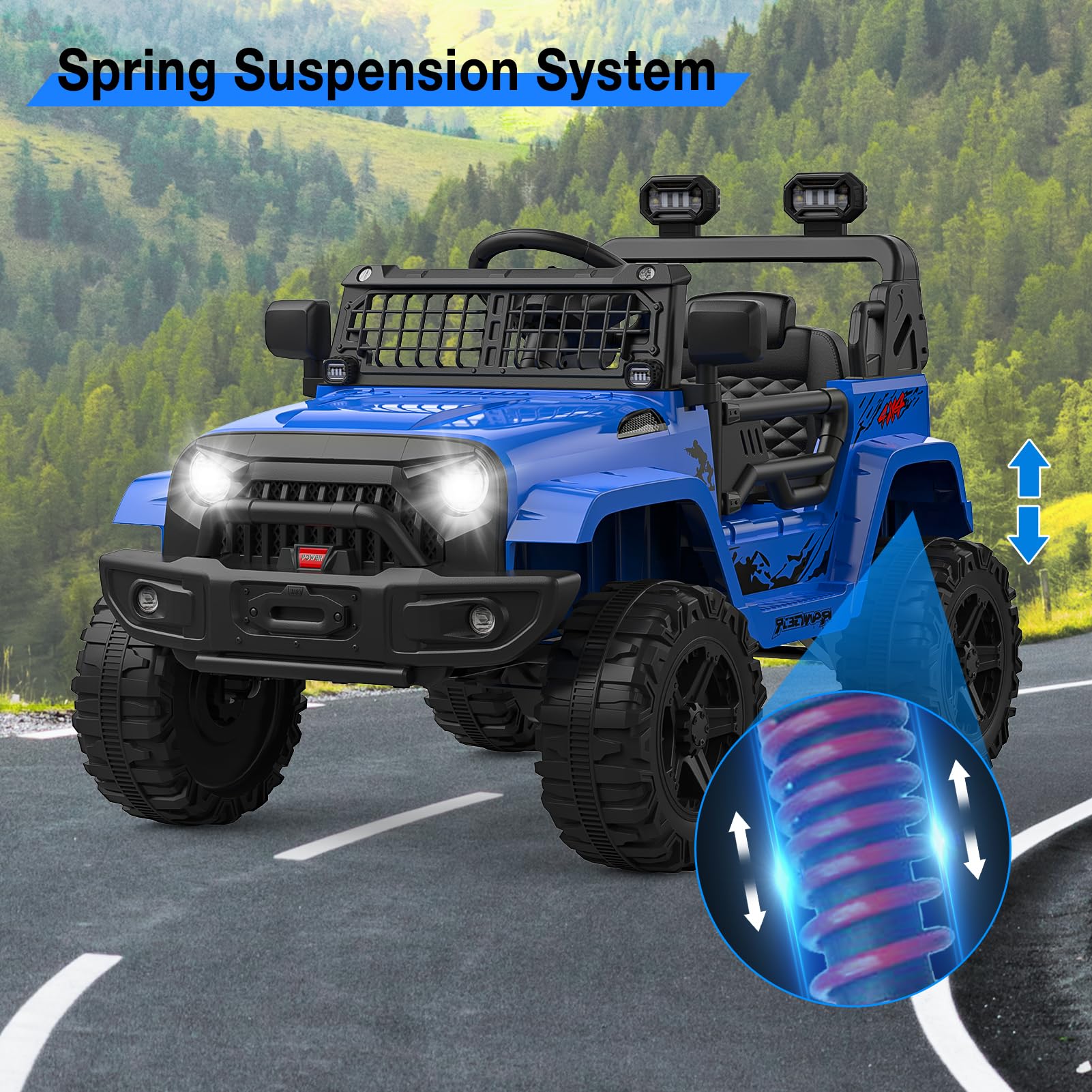 Garvee 12V Kids Electric Off-Road Car Blu con Telecomando e Bluetooth – SUV robusto per bambini e bambine dai 3 anni in su