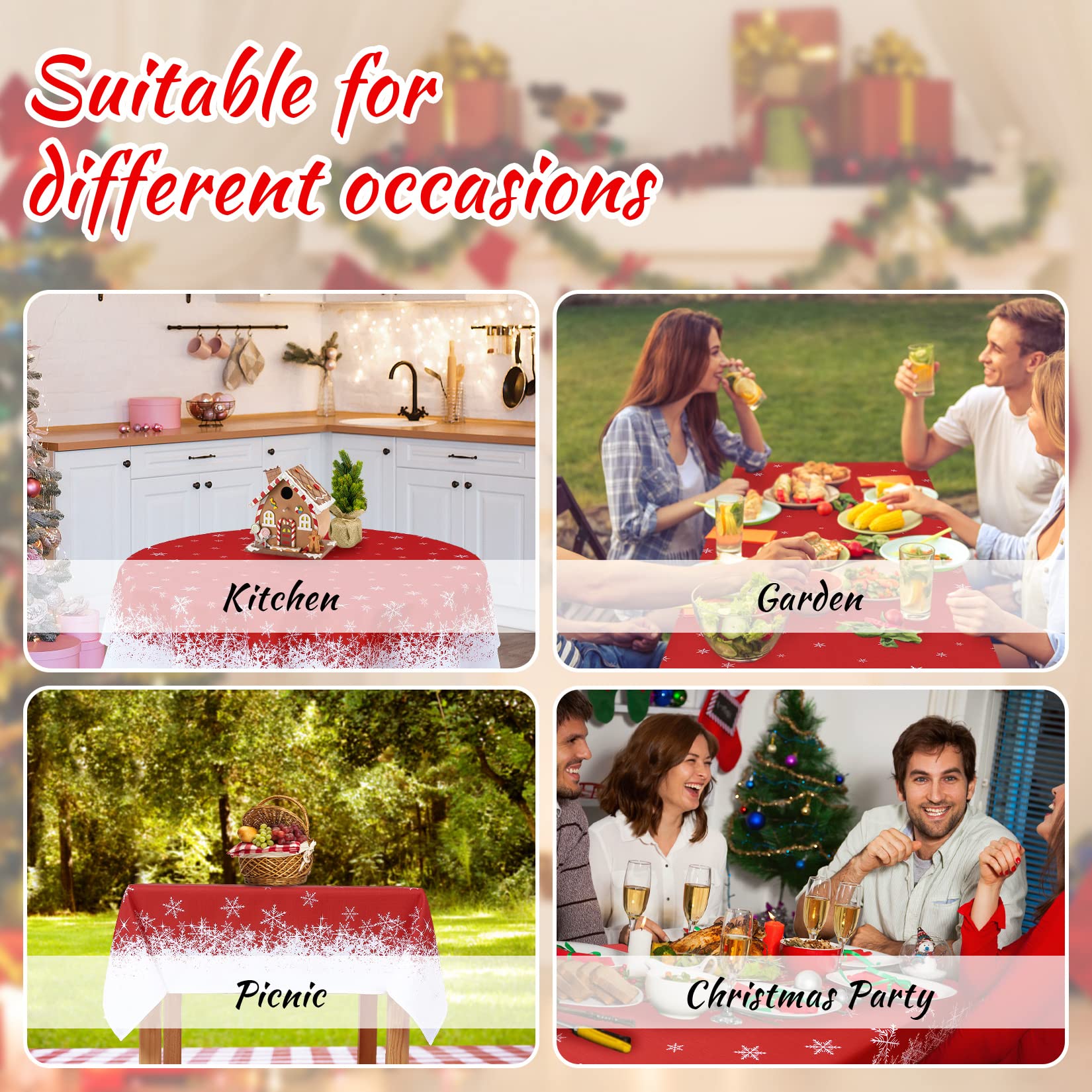 Tovaglia natalizia GARVEE, impermeabile, lavabile, anti-neve, quadrata rossa, 54x54 pollici, per cucina e sala da pranzo, decorazione natalizia