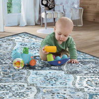 Garvee Tappeto piccolo 80 x 150 cm Tappeto vintage per ingresso, camera da letto, cucina, grigio e blu