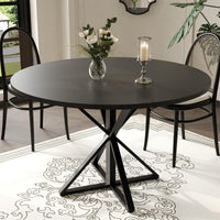 Tavolo da pranzo rotondo Garvee da 47 pollici con base in metallo per cucina e sala da pranzo, per 4-6 persone, piano in legno MDF, antigrafio, antiscivolo