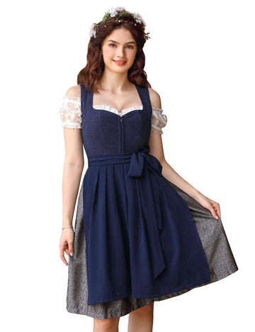 Garvee - Set da 3 pezzi in Dirndl tradizionale midi da donna per Oktoberfest, Carnevale e Martedì Grasso, blu, taglia 36, tradizionale, elegante, di alta qualità