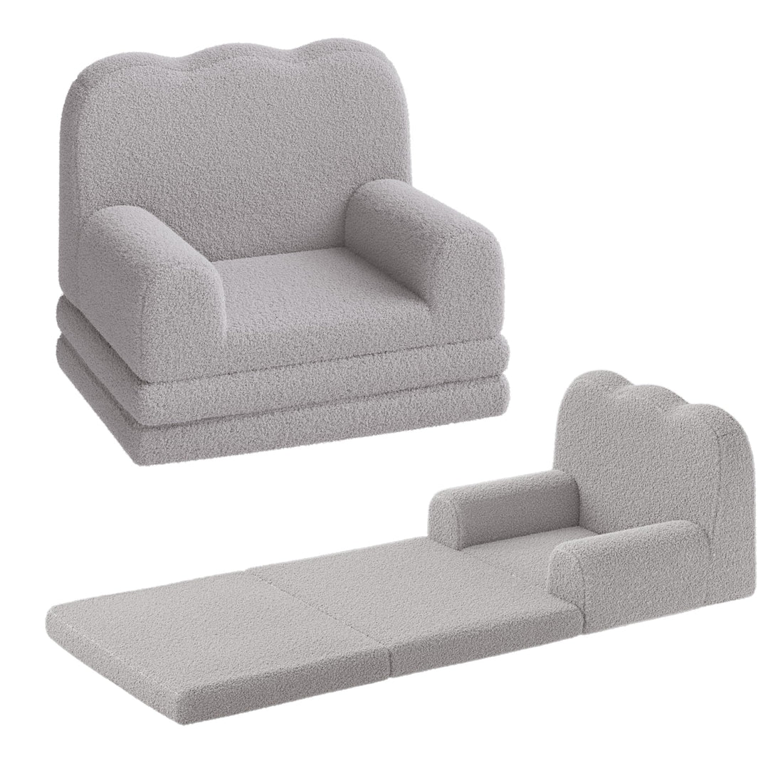 Divano per bambini Garvee 2 in 1 in pile Teddy grigio per sala giochi e cameretta dei bambini pieghevole morbido versatile