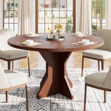 Garvee Tavolo da Pranzo Rotondo 119,4 cm per 4-6 Persone, Base a Colonna Robusta, MDF, Minimalista, Multifunzionale, Bianco - Walnut