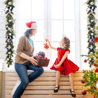 Ghirlanda natalizia a LED Garvee da 6 piedi con pigne, nastri blue e argento, per interni ed esterni, 20 luci a LED, ecologica