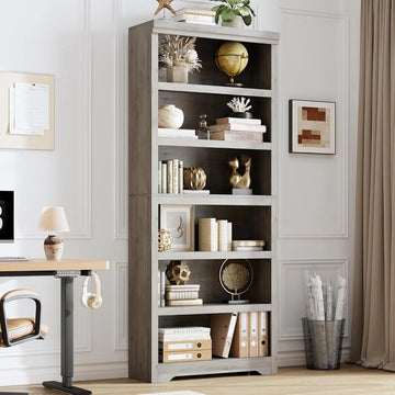 Garvee Libreria a 6 Ripiani Alta Regolabile Design Antiscivolo MDF Robusto Stile Rustico Grigia per Casa e Ufficio 191 cm