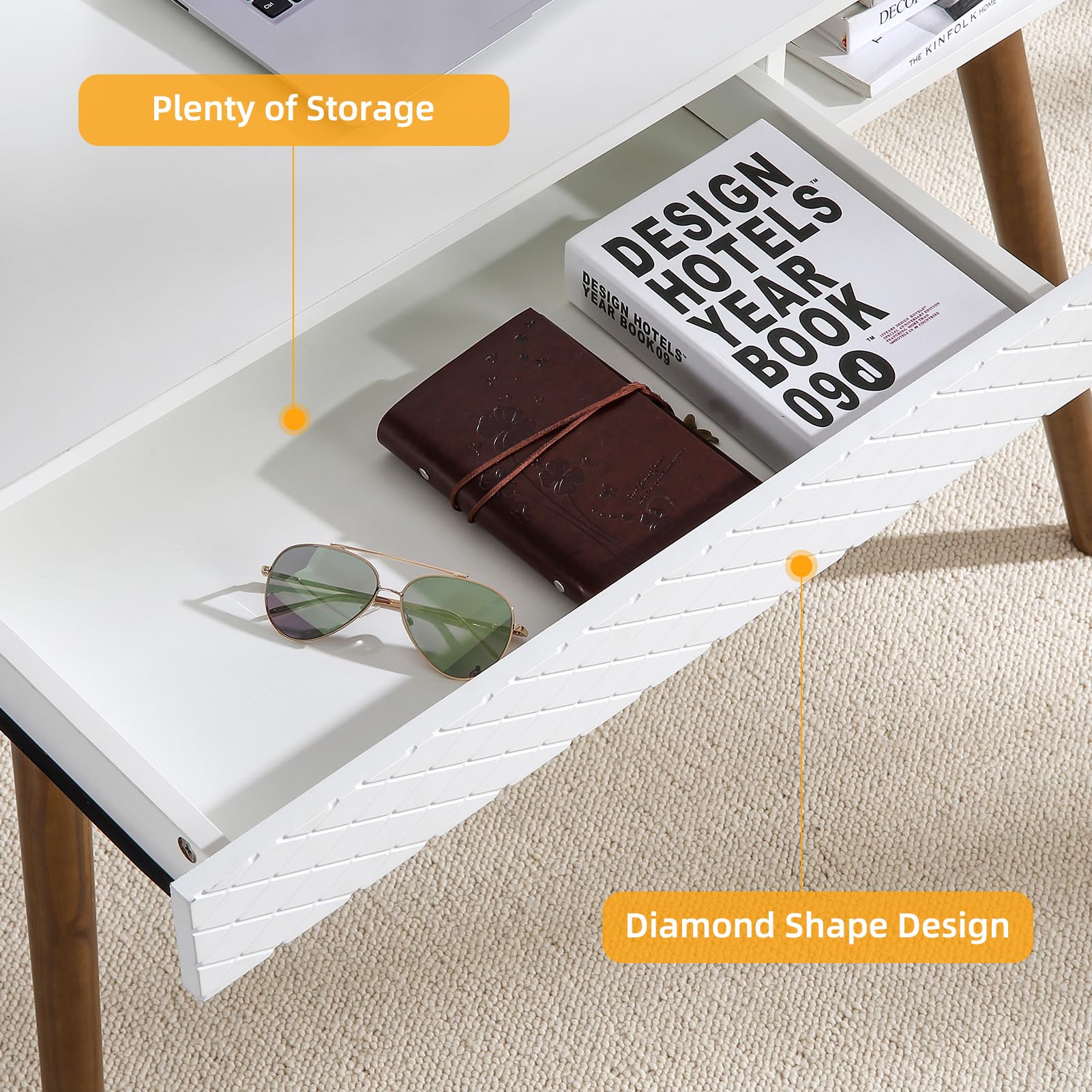 Scrivania moderna bianca Garvee con cassetti per ufficio e camera da letto 42,5"x19,7"x29,5" in legno