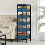 Garvee Scaffale Porta Frutta e Verdura da Cucina con 5 Ripiani e Cassetti Estraibili, Struttura in Metallo e Legno, Organizer Multiuso per Cucina e Soggiorno, Design Industriale Moderno - Blue