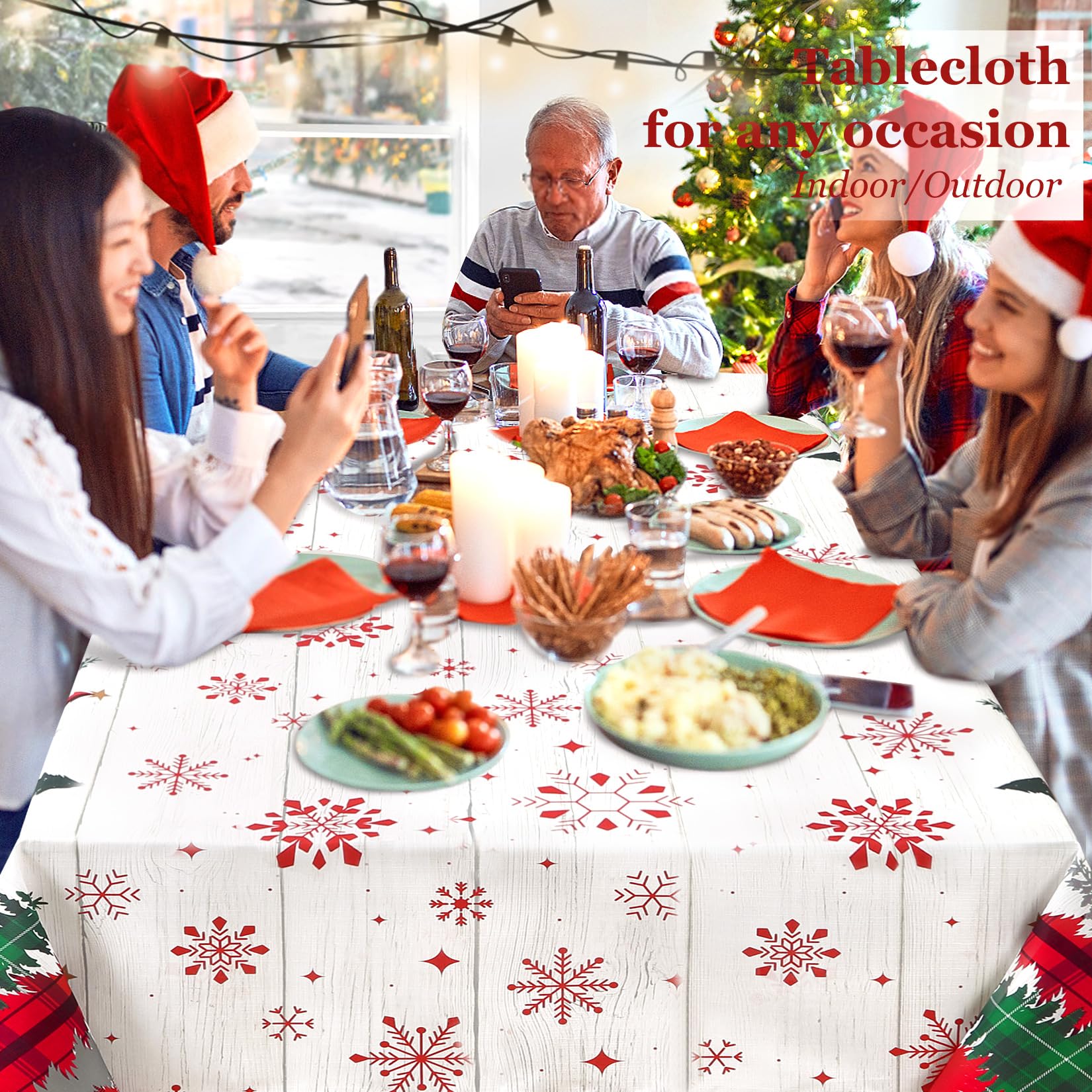 Tovaglia Garvee Nappe de Noël impermeabile motivo a quadri 137x274,3 cm poliestere per feste da interno ed esterno