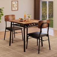 Tavolo da pranzo Garvee per 2 persone con contenitore, struttura in metallo, sedie imbottite, piano in legno MDF, salvaspazio, marrone, cucine piccole