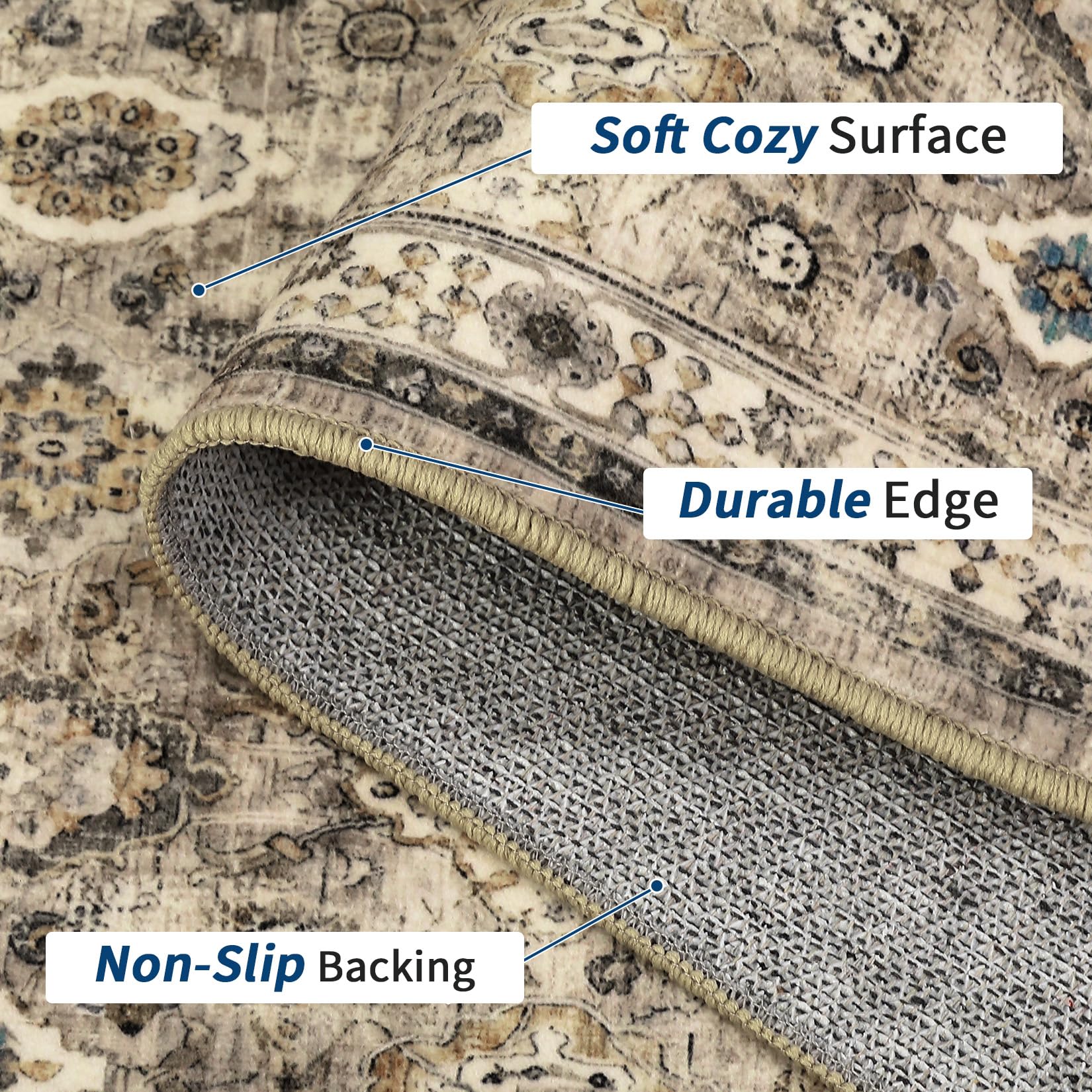 Tappeto vintage per soggiorno Garvee 120x170cm Beige antiscivolo lavabile Boho Rugs