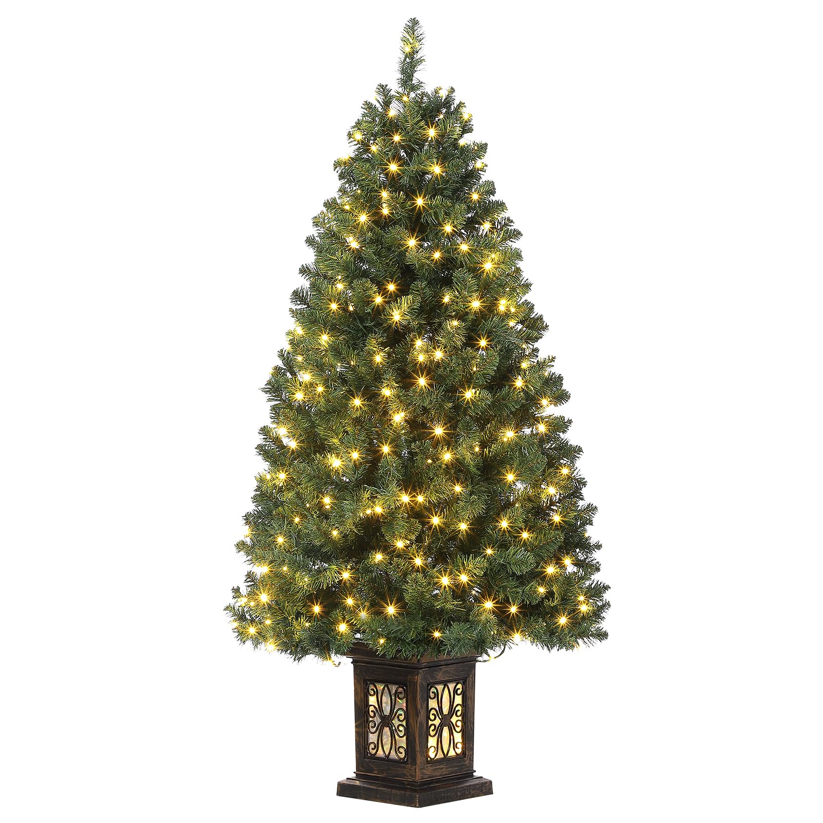 Albero di Natale vintage Garvee da 145 cm con struttura in metallo, 300 LED, 8 modalità, spina UE e scatola luminosa a forma di uccello a nove teste