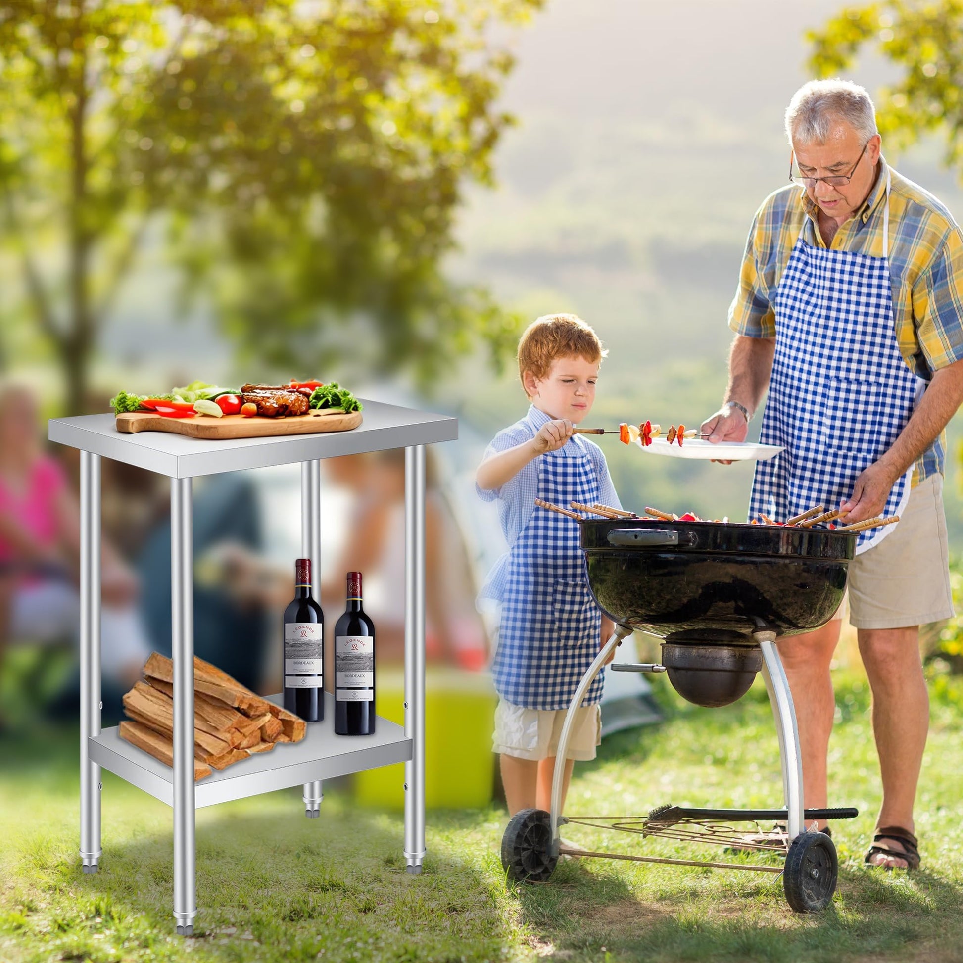 Tavolo da lavoro in acciaio inossidabile Garvee da 24x12 pollici, regolabile, resistente, antiruggine, antigrafcio, per catering e uso esterno