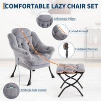 Poltrona Garvee Lazy con poggiapiedi, ergonomica e robusta, in pelliccia sintetica di coniglio, grigio chiaro, per soggiorno e ufficio