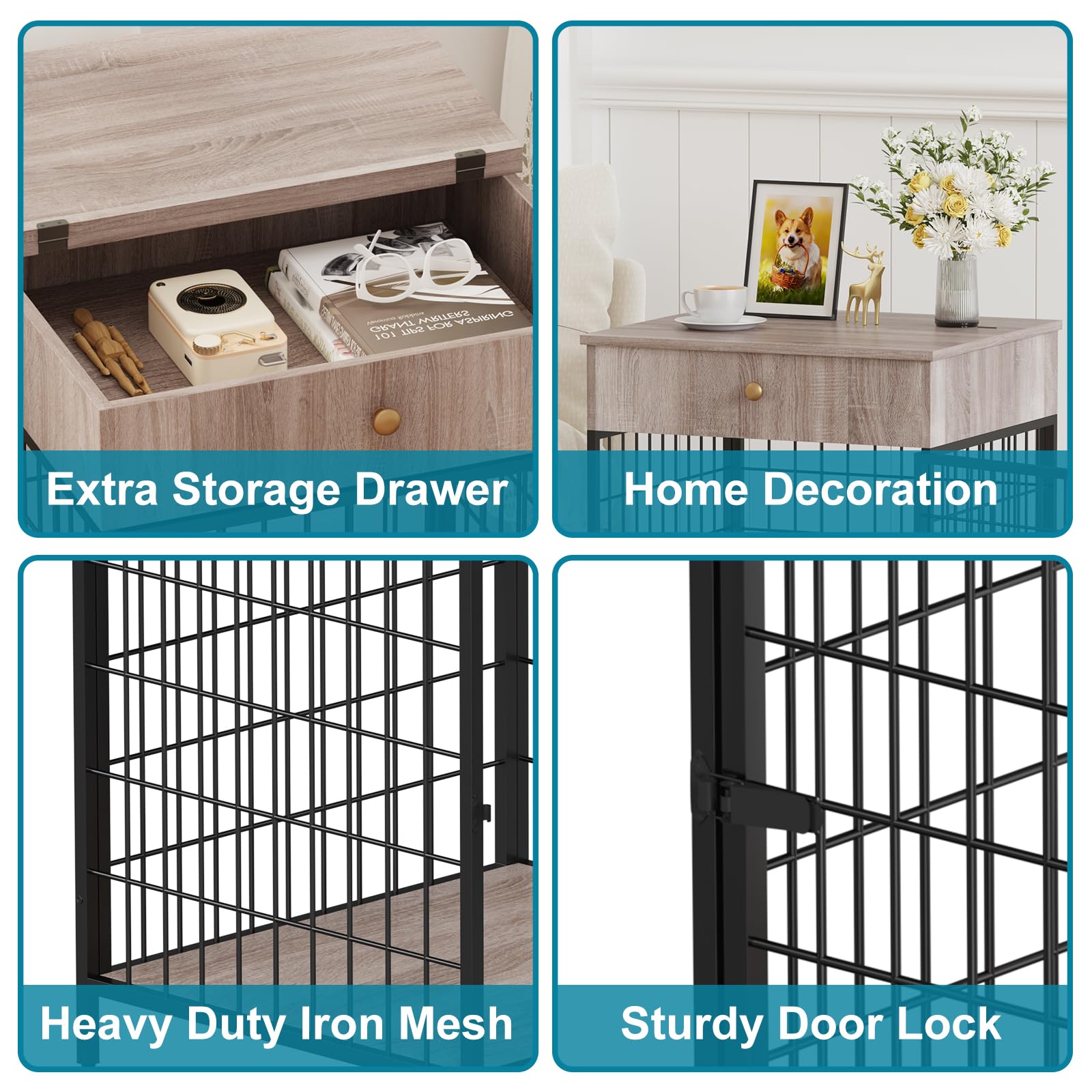 Garvee Dog Crate Furniture Struttura in acciaio Resistente ai giocattoli da masticare con cassetto per cani di piccola taglia Tavolino laterale da interno 19,7''L x 22,8''W x 26,8''H