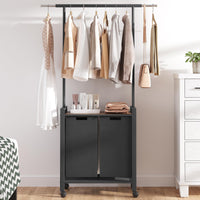 Garvee Laundry Sorter, cesto portabiancheria a 2 sezioni con asta appendiabiti e ripiano in legno per lavanderia, 2 x 49.2 L, nero